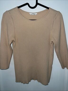VTG Marks & Spence St Michael Ribbed Knit Top 90’s Minimalist Old Money Nude M